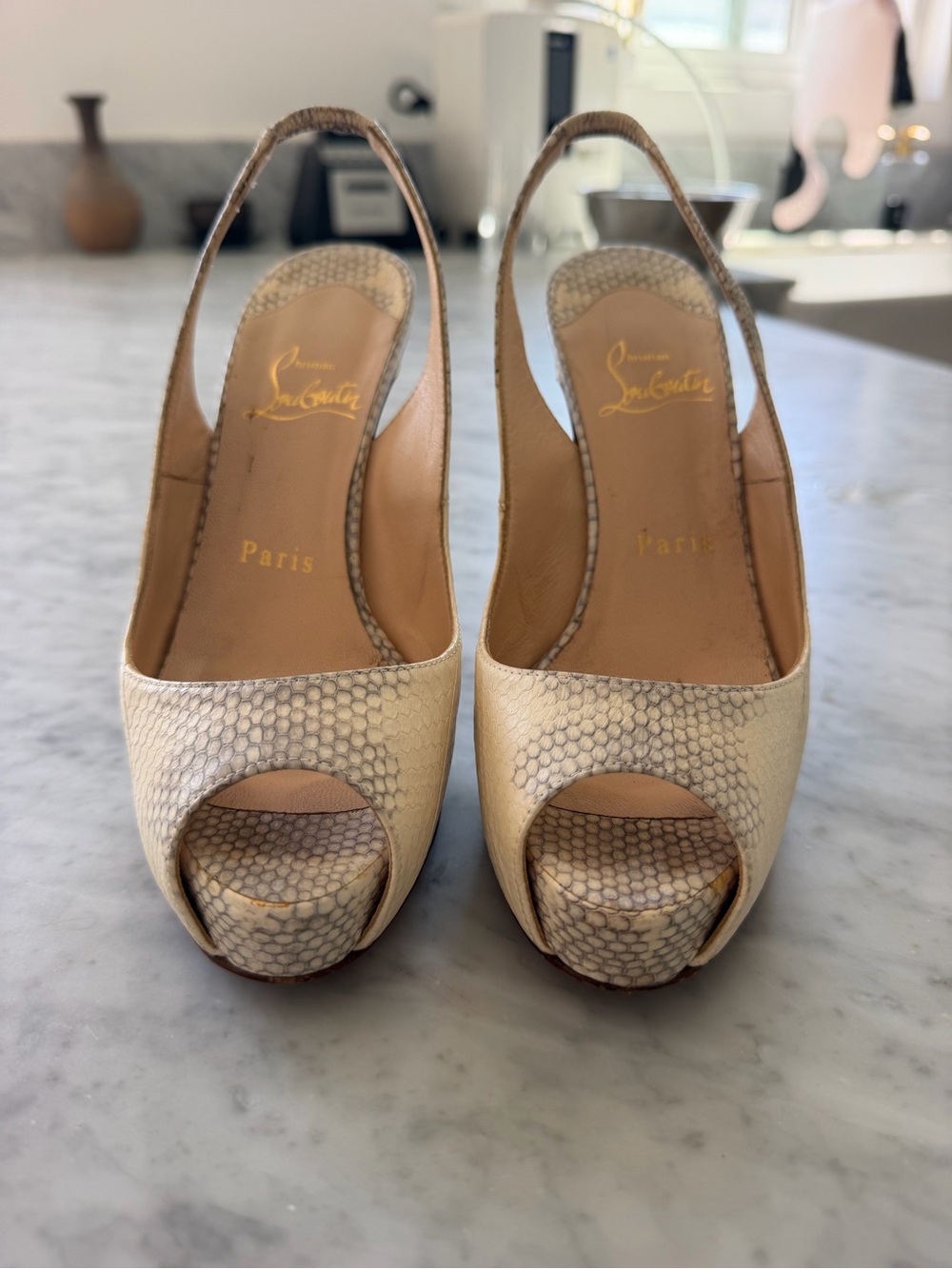 CHRISTIAN LOUBOUTIN Private Number 120 Embossed Slingback Pumps